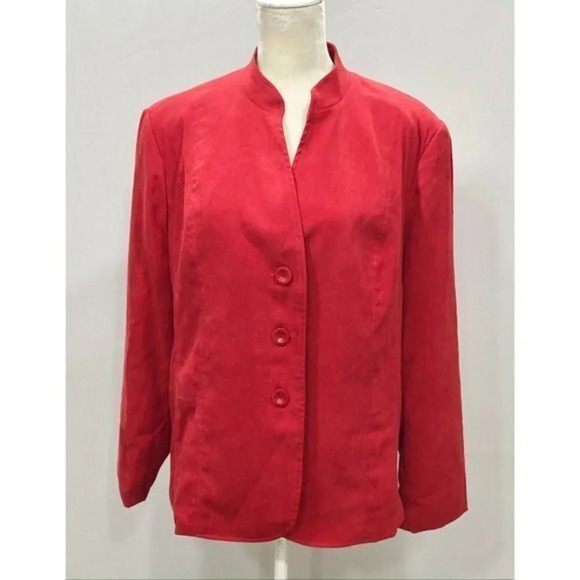 JM Collection Red Vegan Suede Jacket Blazer 16W - Picture 1 of 5